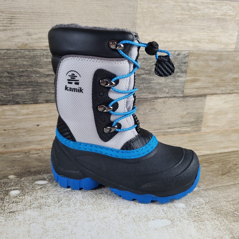 Kamik Luke 3 Kids Winter Boots Sz 11 Light Gray Leather Waterproof Toggle Lace